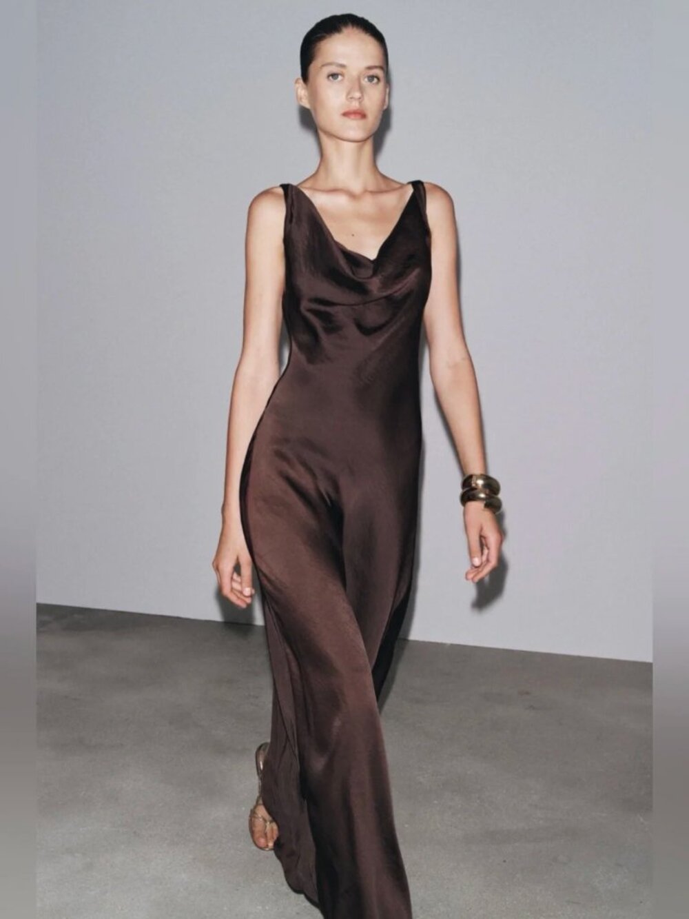 NWT dark Brown Satin Gown maxi evening party cocktail dress